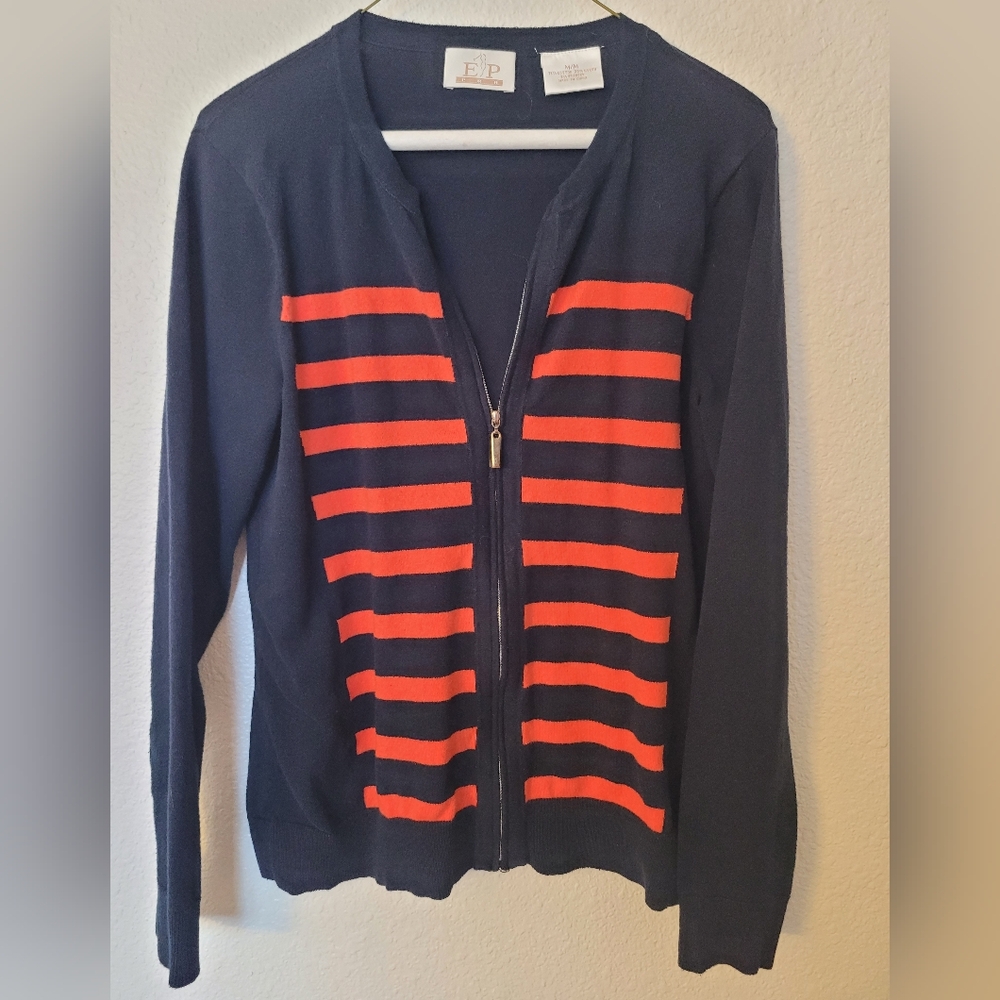 Zip-Up Knit Sweater M